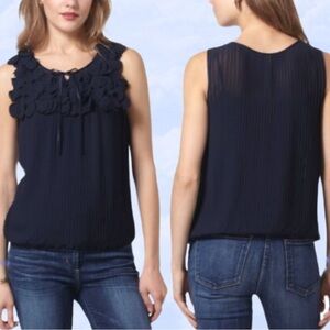 LEIFNOTES Silk Chiffon Balloon Hem Sleeveless Blouse Navy size 4 small top